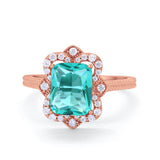 Halo Emerald Cut Engagement Ring Simulated Cubic Zirconia 925 Sterling Silver