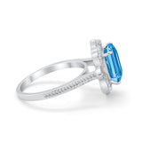 Halo Emerald Cut Engagement Ring Simulated Cubic Zirconia 925 Sterling Silver