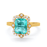 Halo Emerald Cut Engagement Ring Simulated Cubic Zirconia 925 Sterling Silver