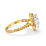Halo Emerald Cut Engagement Ring Simulated Cubic Zirconia 925 Sterling Silver