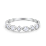 Art Deco Stacking Half Eternity Wedding Ring Simulated Round CZ 925 Sterling Silver
