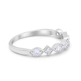 Art Deco Stacking Half Eternity Wedding Ring Simulated Round CZ 925 Sterling Silver