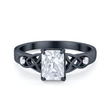 Wedding Ring Emerald Cut Round Simulated Cubic Zirconia 925 Sterling Silver