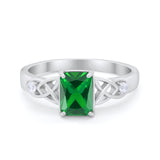 Wedding Ring Emerald Cut Round Simulated Cubic Zirconia 925 Sterling Silver