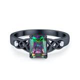 Wedding Ring Emerald Cut Round Simulated Cubic Zirconia 925 Sterling Silver