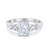 Wedding Ring Emerald Cut Round Simulated Cubic Zirconia 925 Sterling Silver