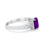 Wedding Ring Emerald Cut Round Simulated Cubic Zirconia 925 Sterling Silver