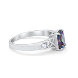 Wedding Ring Emerald Cut Round Simulated Cubic Zirconia 925 Sterling Silver