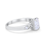 Wedding Ring Emerald Cut Round Simulated Cubic Zirconia 925 Sterling Silver
