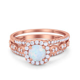 Art Deco Three Piece Vintage Style Engagement Ring Round Cubic Zirconia 925 Sterling Silver