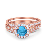 Art Deco Three Piece Vintage Style Engagement Ring Round Cubic Zirconia 925 Sterling Silver