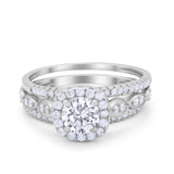 Art Deco Three Piece Vintage Style Engagement Ring Round Cubic Zirconia 925 Sterling Silver