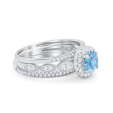 Art Deco Three Piece Vintage Style Engagement Ring Round Cubic Zirconia 925 Sterling Silver