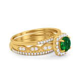 Art Deco Three Piece Vintage Style Engagement Ring Round Cubic Zirconia 925 Sterling Silver