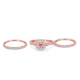 Art Deco Three Piece Vintage Style Engagement Ring Round Cubic Zirconia 925 Sterling Silver
