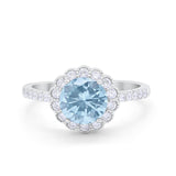 Art Deco Engagement Ring Round Simulated Cubic Zirconia 925 Sterling Silver