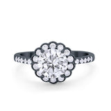 Art Deco Engagement Ring Round Simulated Cubic Zirconia 925 Sterling Silver