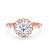 Art Deco Engagement Ring Round Simulated Cubic Zirconia 925 Sterling Silver