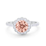 Art Deco Engagement Ring Round Simulated Cubic Zirconia 925 Sterling Silver