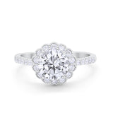 Art Deco Engagement Ring Round Simulated Cubic Zirconia 925 Sterling Silver