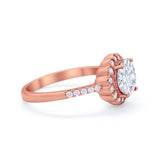 Art Deco Engagement Ring Round Simulated Cubic Zirconia 925 Sterling Silver