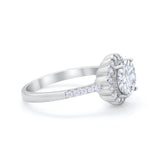 Art Deco Engagement Ring Round Simulated Cubic Zirconia 925 Sterling Silver