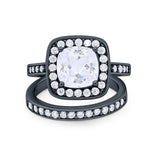 Art Deco Two Piece Cushion Round Cubic Zirconia Engagement Ring Band 925 Sterling Silver