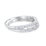 Art Deco Half Eternity Engagement Band for Ring Round 925 Sterling Silver