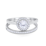 Halo Two Piece Wedding Bridal Set Ring Round Cubic Zirconia 925 Sterling Silver