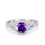 Art Deco Wedding Engagement Ring Halo Round Cubic Zirconia 925 Sterling Silver