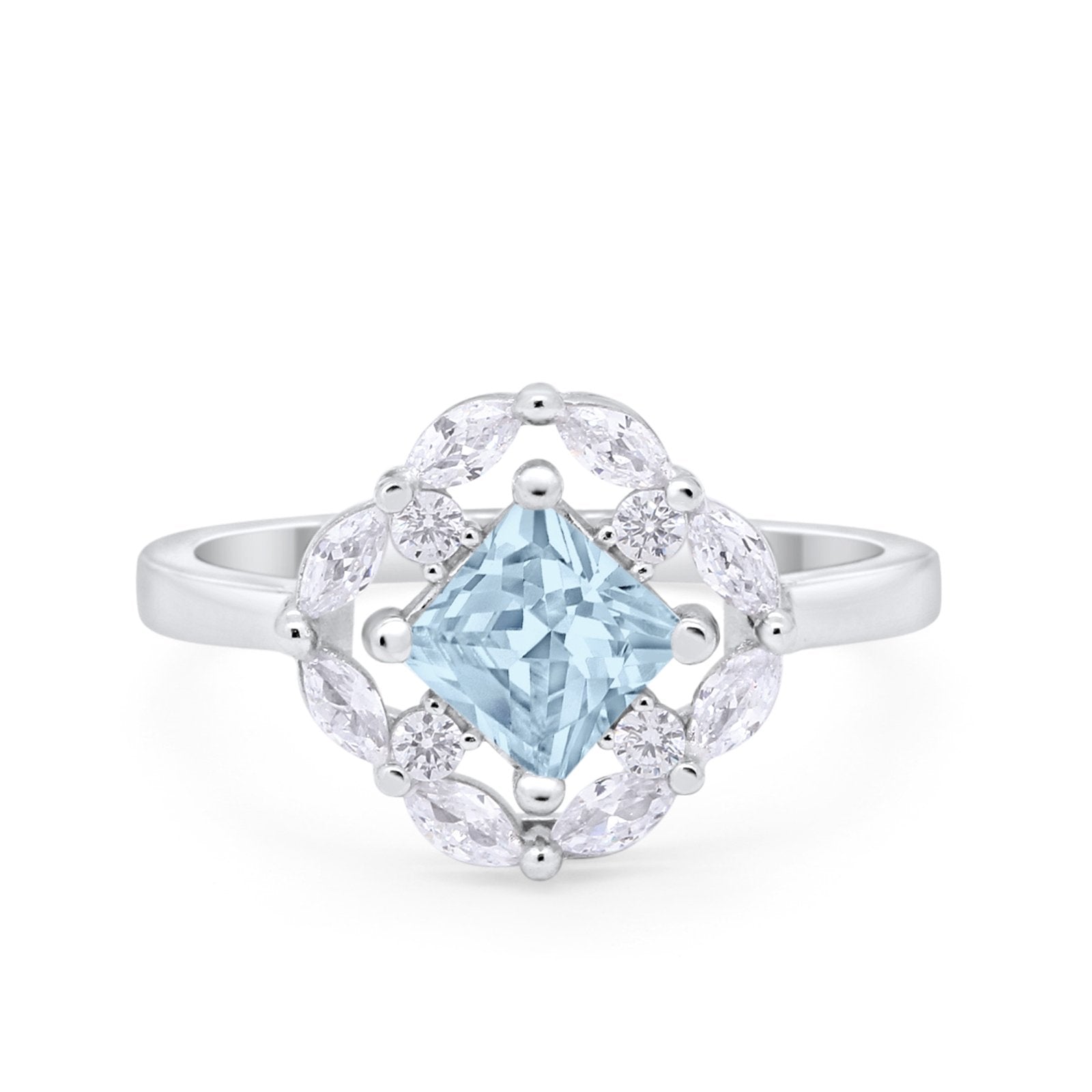 Art Deco Wedding Ring Princess Cut Simulated Cubic Zirconia 925 Sterling Silver