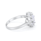 Art Deco Wedding Ring Princess Cut Simulated Cubic Zirconia 925 Sterling Silver