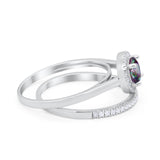 Halo Two Piece Wedding Bridal Set Ring Round Cubic Zirconia 925 Sterling Silver