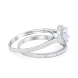 Halo Two Piece Wedding Bridal Set Ring Round Cubic Zirconia 925 Sterling Silver