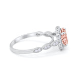 Art Deco Wedding Ring Band Bridal Set Large Round Cubic Zirconia 925 Sterling Silver