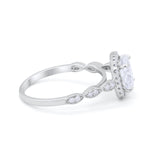 Art Deco Wedding Ring Band Bridal Set Large Round Cubic Zirconia 925 Sterling Silver