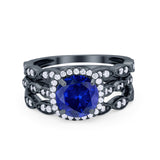 Art Deco Three Piece Wedding Ring Band Round Simulated CZ 925 Sterling Silver