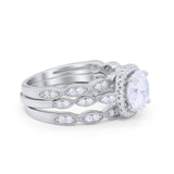 Art Deco Three Piece Wedding Ring Band Round Simulated CZ 925 Sterling Silver