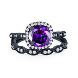 Art Deco Two Piece Wedding Ring Round Simulated CZ 925 Sterling Silver