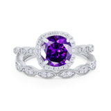Art Deco Two Piece Wedding Ring Round Simulated CZ 925 Sterling Silver