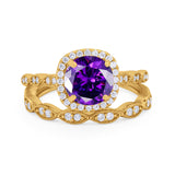 Art Deco Two Piece Wedding Ring Round Simulated CZ 925 Sterling Silver