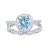 Art Deco Two Piece Wedding Ring Round Simulated CZ 925 Sterling Silver