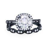 Art Deco Two Piece Wedding Ring Round Simulated CZ 925 Sterling Silver