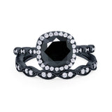 Art Deco Two Piece Wedding Ring Round Simulated CZ 925 Sterling Silver