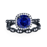 Art Deco Two Piece Wedding Ring Round Simulated CZ 925 Sterling Silver