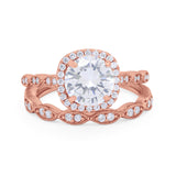 Art Deco Two Piece Wedding Ring Round Simulated CZ 925 Sterling Silver