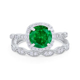 Art Deco Two Piece Wedding Ring Round Simulated CZ 925 Sterling Silver