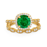 Art Deco Two Piece Wedding Ring Round Simulated CZ 925 Sterling Silver