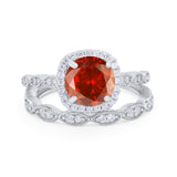 Art Deco Two Piece Wedding Ring Round Simulated CZ 925 Sterling Silver