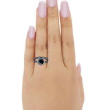 Art Deco Two Piece Wedding Ring Round Simulated CZ 925 Sterling Silver